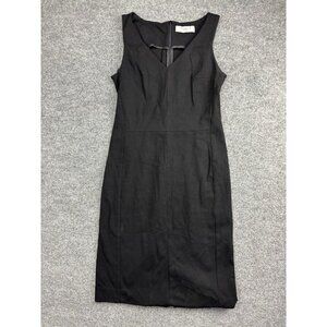 MM Lafleur Rachel Sleeveless Sheath Dress Women's 6 Black Ponte Knit V Neck